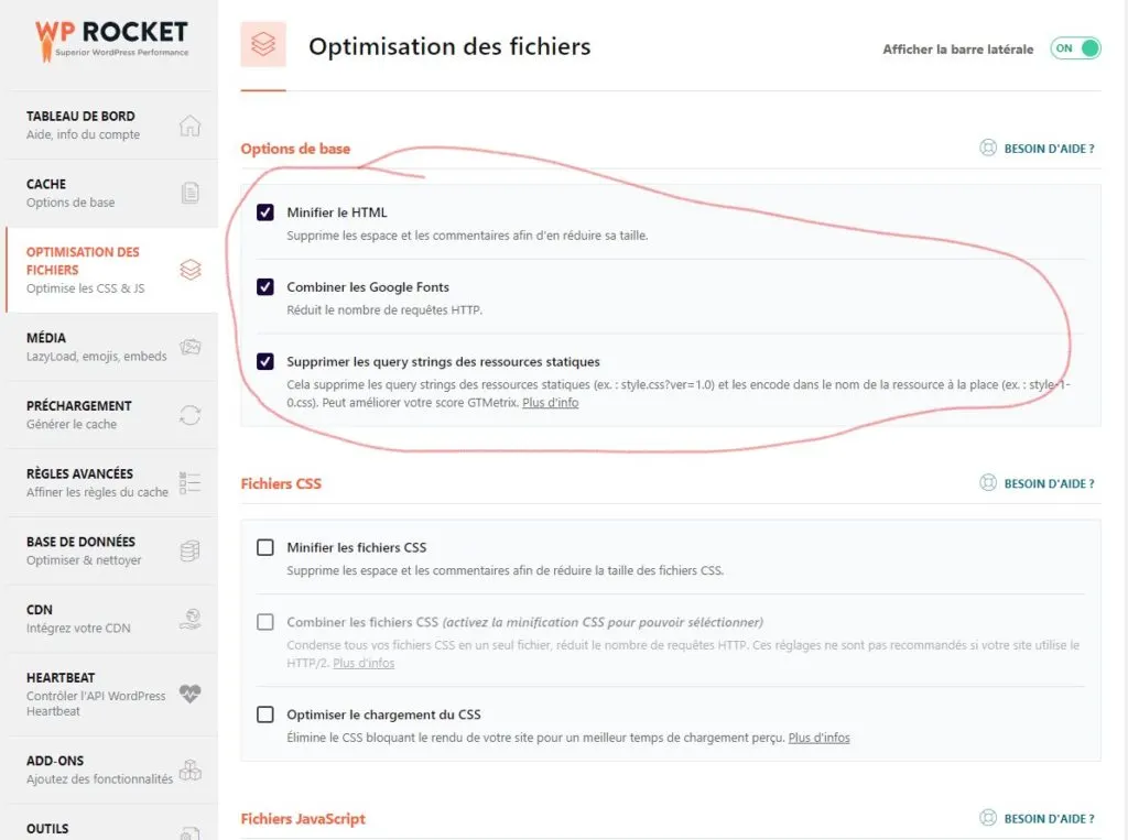 optimisation des fichiers wp rocket test